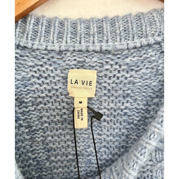 NWT $350 Rebecca Taylor Cable Knit Sweater MEDIUM Misty Blue Pullover Wool Blnd - Picture 5 of 8